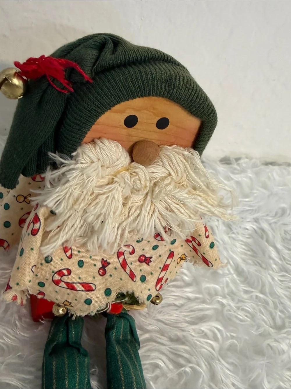 Rustic Christmas Santa Decoration Wood Block Base red & green